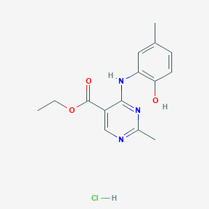 molecular formula C15H18ClN3O3 B7851325 Ethyl 4-(2-hydroxy-5-methylanilino)-2-methylpyrimidine-5-carboxylate;hydrochloride 