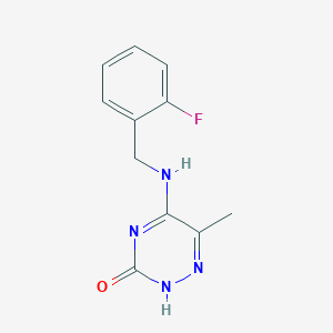 molecular formula C11H11FN4O B7851443 5-[(2-fluorophenyl)methylamino]-6-methyl-2H-1,2,4-triazin-3-one 