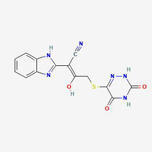 molecular formula C14H10N6O3S B7851483 (Z)-2-(1H-benzimidazol-2-yl)-4-[(3,5-dioxo-2H-1,2,4-triazin-6-yl)sulfanyl]-3-hydroxybut-2-enenitrile 