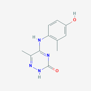 molecular formula C11H12N4O2 B7851489 5-(4-hydroxy-2-methyl-anilino)-6-methyl-2H-1,2,4-triazin-3-one 