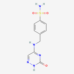 molecular formula C10H11N5O3S B7851563 4-[[(3-oxo-2H-1,2,4-triazin-5-yl)amino]methyl]benzenesulfonamide 