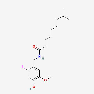 molecular formula C18H28INO3 B7852533 N-[(4-hydroxy-2-iodo-5-methoxyphenyl)methyl]-8-methylnonanamide 