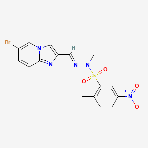 molecular formula C16H14BrN5O4S B7852688 N-[(E)-(6-bromoimidazo[1,2-a]pyridin-2-yl)methylideneamino]-N,2-dimethyl-5-nitrobenzenesulfonamide 