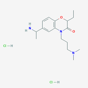 molecular formula C17H29Cl2N3O2 B7853820 6-(1-aminoethyl)-4-[3-(dimethylamino)propyl]-2-ethyl-3,4-dihydro-2H-1,4-benzoxazin-3-one dihydrochloride 