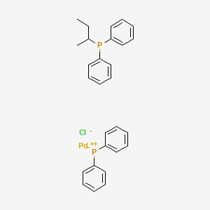 molecular formula C28H29ClP2Pd B7854098 Butan-2-yl(diphenyl)phosphane;diphenylphosphanide;palladium(2+);chloride 