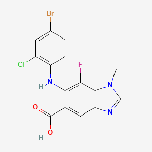 molecular formula C15H10BrClFN3O2 B7854499 6-[(4-bromo-2-chlorophenyl)amino]-7-fluoro-1-methyl-1H-1,3-benzodiazole-5-carboxylic acid 