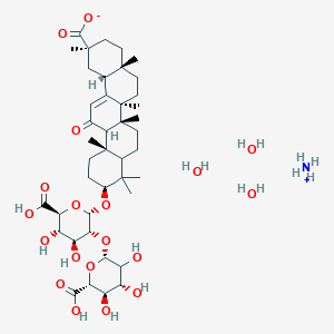 molecular formula C42H71NO19 B7854720 azanium;(2S,4aS,6aS,6bR,10S,12aS,14bR)-10-[(2S,3R,4S,5S,6S)-6-carboxy-3-[(2S,4R,5R,6R)-6-carboxy-3,4,5-trihydroxyoxan-2-yl]oxy-4,5-dihydroxyoxan-2-yl]oxy-2,4a,6a,6b,9,9,12a-heptamethyl-13-oxo-3,4,5,6,6a,7,8,8a,10,11,12,14b-dodecahydro-1H-picene-2-carboxylate;trihydrate 