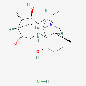 molecular formula C22H32ClNO3 B7854754 (2R,5S,7R,8R,9R,10S,13R,16S,17R)-11-ethyl-7,16-dihydroxy-13-methyl-6-methylidene-11-azahexacyclo[7.7.2.15,8.01,10.02,8.013,17]nonadecan-4-one;hydrochloride 