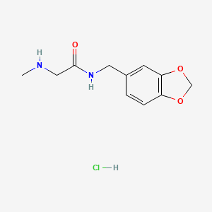 molecular formula C11H15ClN2O3 B7854822 N-(benzo[d][1,3]dioxol-5-ylmethyl)-2-(methylamino)acetamide hydrochloride 