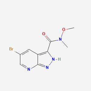 molecular formula C9H9BrN4O2 B7855663 5-bromo-N-methoxy-N-methyl-1H-pyrazolo[3,4-b]pyridine-3-carboxamide 