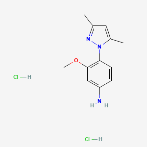 molecular formula C12H17Cl2N3O B7855896 4-(3,5-dimethyl-1H-pyrazol-1-yl)-3-methoxyaniline dihydrochloride 