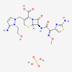 (6R,7R)-7-[[(2E)-2-(2-amino-1,3-thiazol-4-yl)-2-methoxyiminoacetyl]amino]-3-[[2-(2-hydroxyethyl)-3-iminopyrazol-1-yl]methyl]-8-oxo-5-thia-1-azabicyclo[4.2.0]oct-2-ene-2-carboxylic acid;sulfuric acid