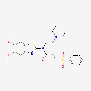 molecular formula C24H31N3O5S2 B7856302 3-(benzenesulfonyl)-N-[2-(diethylamino)ethyl]-N-(5,6-dimethoxy-1,3-benzothiazol-2-yl)propanamide 