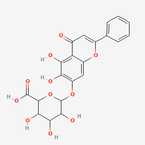 molecular formula C21H18O11 B7856400 6-(5,6-Dihydroxy-4-oxo-2-phenylchromen-7-yl)oxy-3,4,5-trihydroxyoxane-2-carboxylic acid 