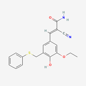 molecular formula C19H18N2O3S B7856543 2-Cyano-3-(3-ethoxy-4-hydroxy-5-((phenylthio)methyl)phenyl)-2-propenamide 