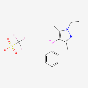 molecular formula C14H16F3IN2O3S B7856921 (1-ethyl-3,5-dimethyl-1H-pyrazol-4-yl)(phenyl)iodonium trifluoromethanesulfonate 