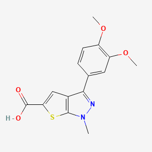 molecular formula C15H14N2O4S B7857468 3-(3,4-dimethoxyphenyl)-1-methyl-1H-thieno[2,3-c]pyrazole-5-carboxylic acid 