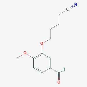 molecular formula C13H15NO3 B7859129 5-(3-Formyl-6-methoxyphenoxy)pentanenitrile 
