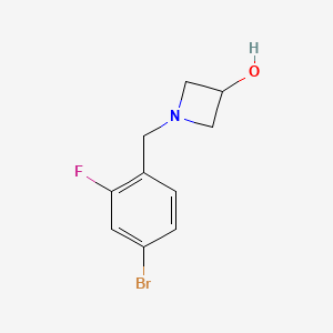 molecular formula C10H11BrFNO B7861503 1-[(4-Bromo-2-fluorophenyl)methyl]azetidin-3-ol 