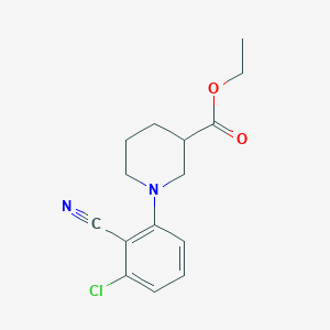 molecular formula C15H17ClN2O2 B7862779 Ethyl 1-(3-chloro-2-cyanophenyl)piperidine-3-carboxylate 