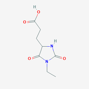 molecular formula C8H12N2O4 B7863130 3-(1-Ethyl-2,5-dioxoimidazolidin-4-yl)propanoic acid 