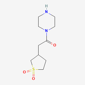 molecular formula C10H18N2O3S B7864442 3-[2-Oxo-2-(piperazin-1-yl)ethyl]-1$l^{6}-thiolane-1,1-dione 