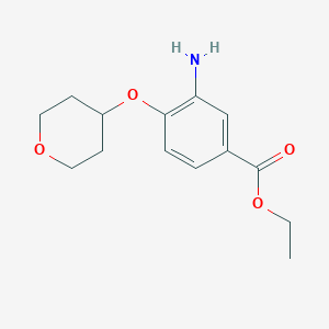 molecular formula C14H19NO4 B7866076 Ethyl 3-amino-4-((tetrahydro-2H-pyran-4-yl)oxy)benzoate 