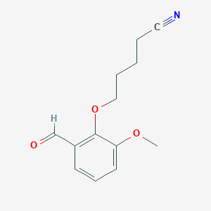 molecular formula C13H15NO3 B7867181 5-(2-Formyl-6-methoxyphenoxy)pentanenitrile 
