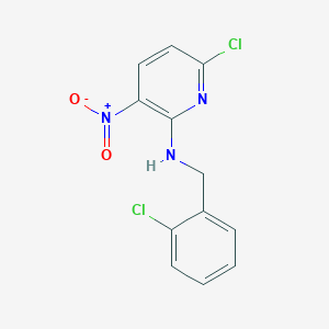 molecular formula C12H9Cl2N3O2 B7867718 6-chloro-N-[(2-chlorophenyl)methyl]-3-nitropyridin-2-amine 