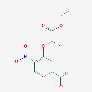 molecular formula C12H13NO6 B7869234 Ethyl 2-(5-formyl-2-nitrophenoxy)propanoate 