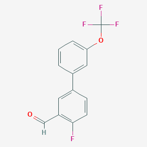 molecular formula C14H8F4O2 B7870554 4-Fluoro-3'-(trifluoromethoxy)-[1,1'-biphenyl]-3-carbaldehyde 