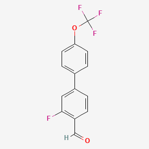 molecular formula C14H8F4O2 B7871672 3-Fluoro-4'-(trifluoromethoxy)biphenyl-4-carboxaldehyde 