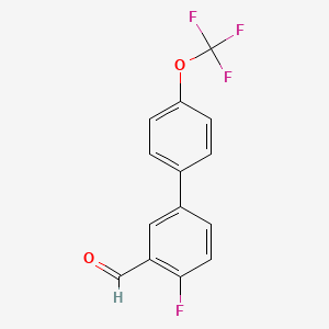 molecular formula C14H8F4O2 B7871674 4-Fluoro-4'-(trifluoromethoxy)biphenyl-3-carbaldehyde 
