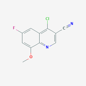 molecular formula C11H6ClFN2O B7872668 4-Chloro-6-fluoro-8-methoxyquinoline-3-carbonitrile 