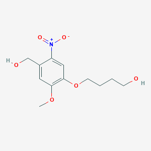 molecular formula C12H17NO6 B7872714 4-[4-(Hydroxymethyl)-2-methoxy-5-nitrophenoxy]butan-1-ol 
