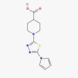 molecular formula C12H14N4O2S B7874924 1-[5-(1H-pyrrol-1-yl)-1,3,4-thiadiazol-2-yl]piperidine-4-carboxylic acid 