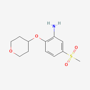 molecular formula C12H17NO4S B7875078 5-(Methylsulfonyl)-2-((tetrahydro-2H-pyran-4-yl)oxy)aniline 