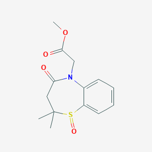 molecular formula C14H17NO4S B7875437 methyl (2,2-dimethyl-1-oxido-4-oxo-3,4-dihydro-1,5-benzothiazepin-5(2H)-yl)acetate 