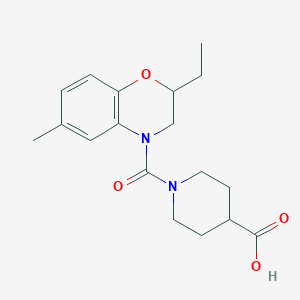 molecular formula C18H24N2O4 B7875475 1-[(2-ethyl-6-methyl-2,3-dihydro-4H-1,4-benzoxazin-4-yl)carbonyl]piperidine-4-carboxylic acid 