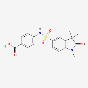 molecular formula C18H18N2O5S B7875512 4-{[(1,3,3-trimethyl-2-oxo-2,3-dihydro-1H-indol-5-yl)sulfonyl]amino}benzoic acid 