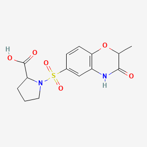 molecular formula C14H16N2O6S B7875600 1-[(2-methyl-3-oxo-3,4-dihydro-2H-1,4-benzoxazin-6-yl)sulfonyl]pyrrolidine-2-carboxylic acid 