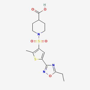molecular formula C15H19N3O5S2 B7875622 1-{[5-(5-Ethyl-1,2,4-oxadiazol-3-yl)-2-methylthien-3-yl]sulfonyl}piperidine-4-carboxylic acid 