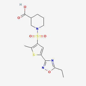 molecular formula C15H19N3O5S2 B7875627 1-{[5-(5-Ethyl-1,2,4-oxadiazol-3-yl)-2-methylthien-3-yl]sulfonyl}piperidine-3-carboxylic acid 