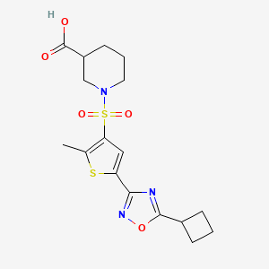 molecular formula C17H21N3O5S2 B7875698 1-{[5-(5-Cyclobutyl-1,2,4-oxadiazol-3-yl)-2-methylthien-3-yl]sulfonyl}piperidine-3-carboxylic acid 