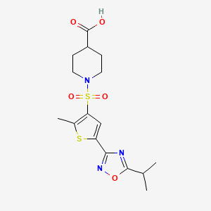 molecular formula C16H21N3O5S2 B7875751 1-{[5-(5-Isopropyl-1,2,4-oxadiazol-3-yl)-2-methylthien-3-yl]sulfonyl}piperidine-4-carboxylic acid 