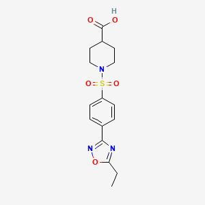 molecular formula C16H19N3O5S B7875825 1-{[4-(5-Ethyl-1,2,4-oxadiazol-3-yl)phenyl]sulfonyl}piperidine-4-carboxylic acid 