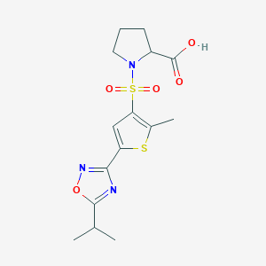 molecular formula C15H19N3O5S2 B7875834 1-{[5-(5-Isopropyl-1,2,4-oxadiazol-3-yl)-2-methylthien-3-yl]sulfonyl}pyrrolidine-2-carboxylic acid 
