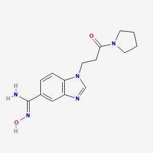 molecular formula C15H19N5O2 B7876296 N'-hydroxy-1-(3-oxo-3-pyrrolidin-1-ylpropyl)-1H-benzimidazole-5-carboximidamide 