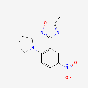 molecular formula C13H14N4O3 B7876382 5-Methyl-3-(5-nitro-2-pyrrolidin-1-ylphenyl)-1,2,4-oxadiazole 