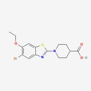 molecular formula C15H17BrN2O3S B7876882 1-(5-Bromo-6-ethoxy-1,3-benzothiazol-2-yl)piperidine-4-carboxylic acid 